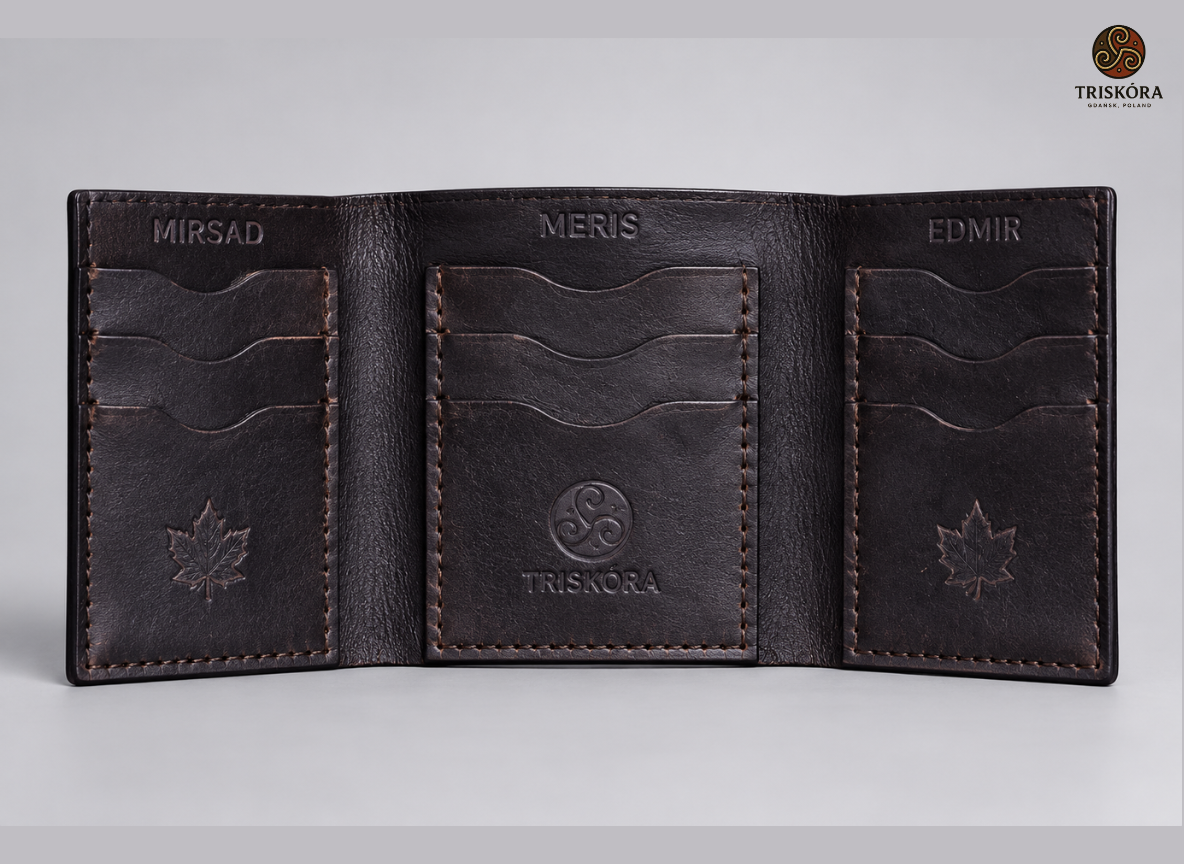 Custom Edmir Trifold Wallet with Carved Image Triskóra